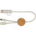 Bullet Chechia 5-in-1 recycled plastic 30 cm data sync and 27W fast charge cable with bamboo details