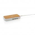 XD Collection Bamboo USB hub with 5W wireless charger