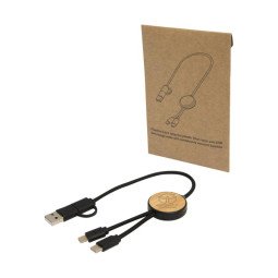 Bullet Chechia 5-in-1 recycled plastic 30 cm data sync and 27W fast charge cable with bamboo details