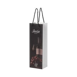 Bullet sac à bouteilles de vin en papier 12x9x37 cm avec poignées en plastique - 170 g/m².