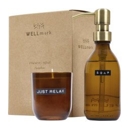 WELLmark Discovery hand soap dispenser and scented candle set